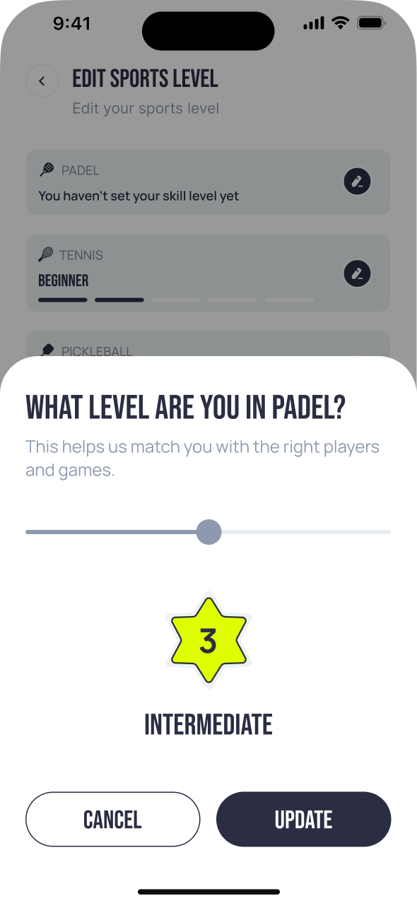 Level system matching app screen